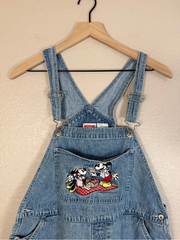 Vintage 90’s 1990’s Mickey Inc Disney Denim Short Overalls size Medium Women’s - Image 2