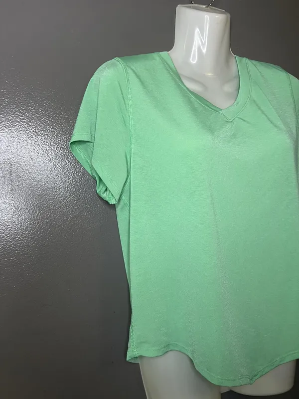 FP Movement Shirt Womens Medium Green V Neck Open Back Cutout Short Sleeve Yoga - Image 3