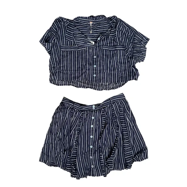 Free People Prepped and Ready Skort Set Size Small Navy‎ Blue Stripe NWT NEW - Image 3