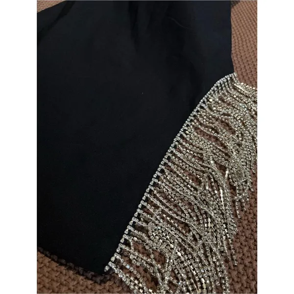 White Fox Black Rhinestone Fringe Mini Dress | Size Medium - Image 8