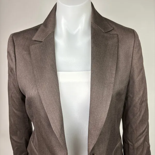 Marie Claire Paris Womens Brown One Button Notch Lapel Collar Blazer Jacket Sz S - Image 6