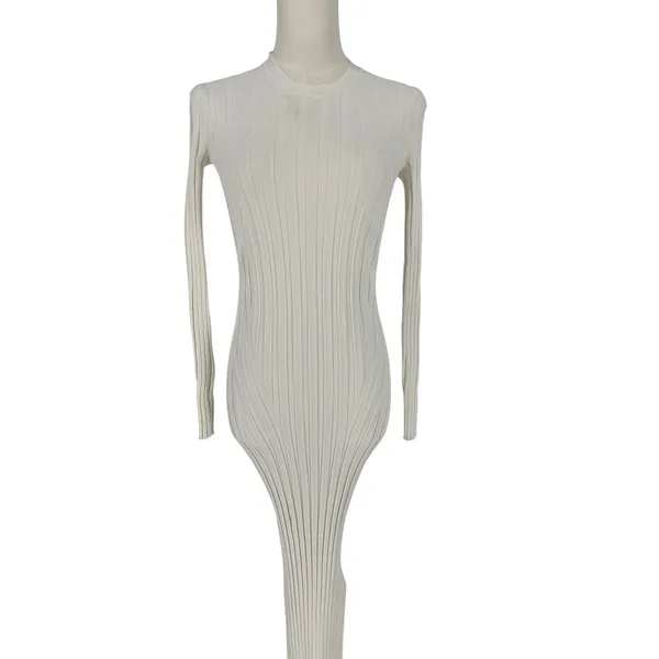 FRAME Ribbed Off White Long Sleeve Midi Sweater Dress Size XXS - Image 4