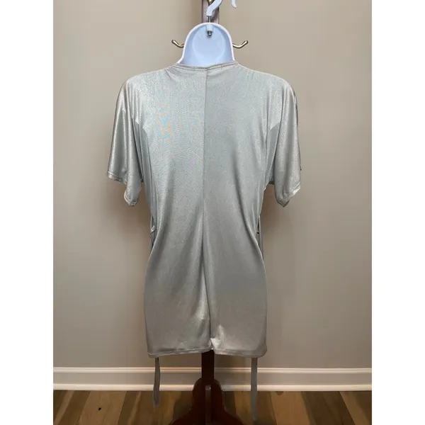 Charlotte Russe V‑Neck Tie‑Back Top Size L Silver Gold New With Tag - Image 2