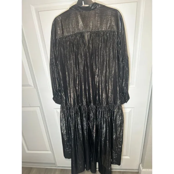 Pilcro Dress Tiered Shirtdress Medium Sheer Black Silver‎ Shimmer Long Sleeve - Image 6