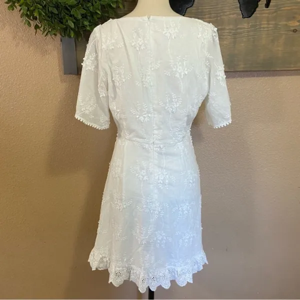 NWOT Lulus Morning in Mallorca White Cotton Eyelet Short Sleeve Mini Dress - Image 6