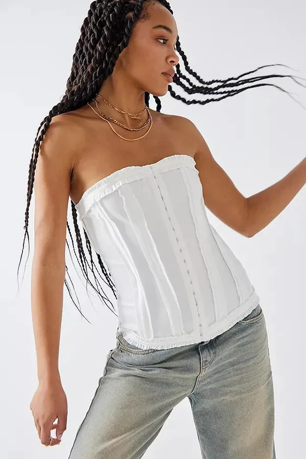 Urban Outfitters Light Before Dark Hollie Raw Seam Corset Top White - Image 4