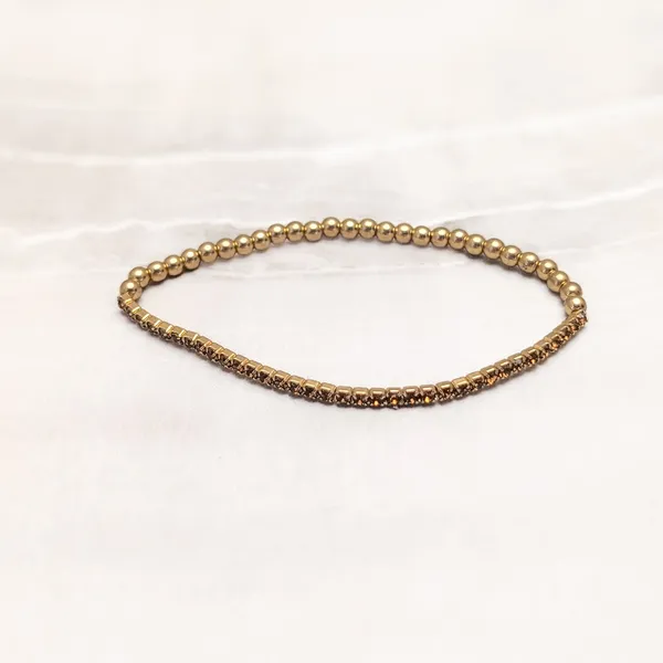 Dainty Gold Tone with Brown Gems Stretch Bracelet - Image 3