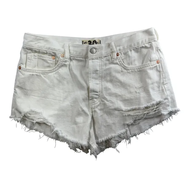 We The Free People Sz 30 Shorts Loving Good Vibrations Spring White Denim Cutoff - Image 3
