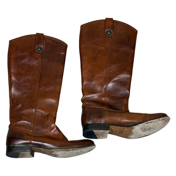 Frye Melissa Button Solid Riding Boots Brown Leather Extended Calf Size 8.5 B - Image 2