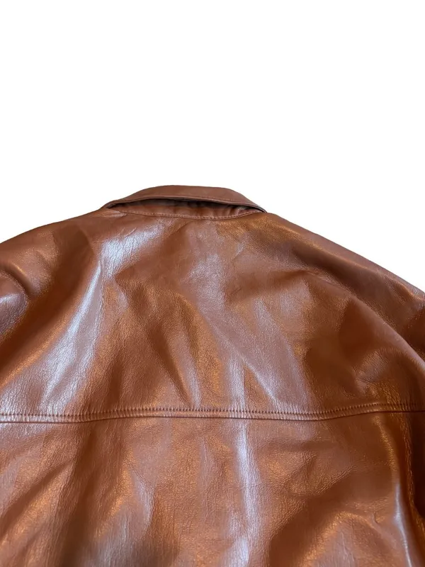 Aritzia Babaton Pelli Shirt Jacket Button-Down Brown Vegan Leather Size Medium - Image 9