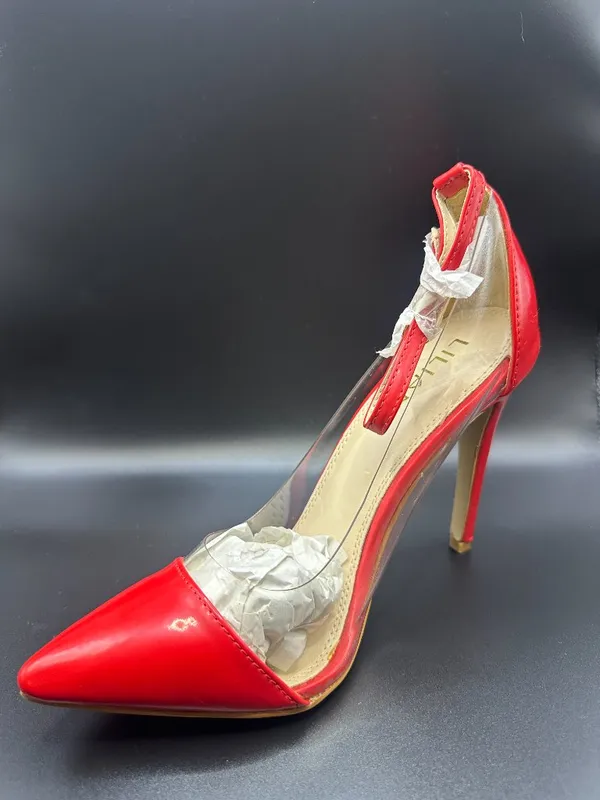 Liliana Red Clear Lucite Ankle Strap Pointed Toe Stiletto Pumps 7.5 Femme Fatale - Image 3