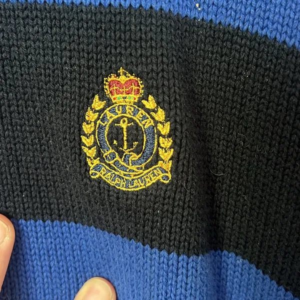 Ralph Lauren Royal Blue Navy Stripe Pullover Cotton Sweater nautical Sz Large ♟️ - Image 4