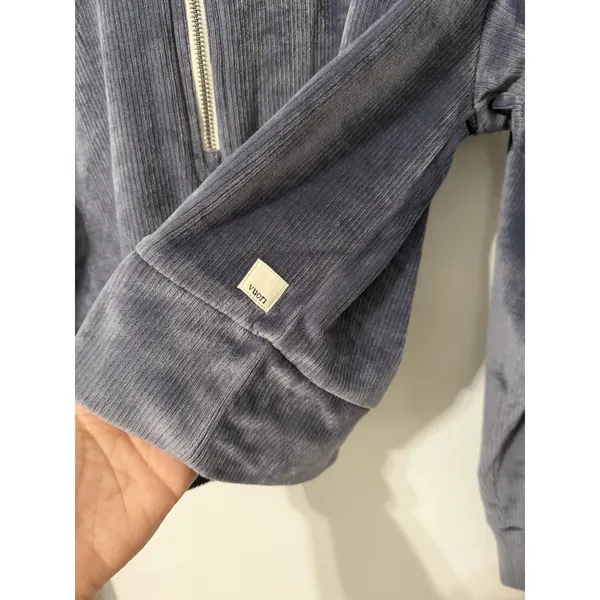 Vuori Haven Half Zip Velour Hoodie Azure Soft Blue Gray Large Cozy - Image 2