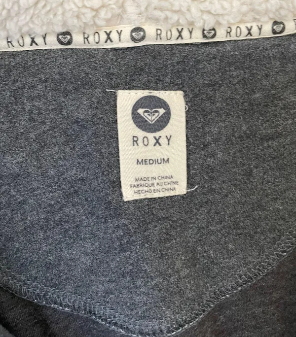 Roxy grey hooded zip up Peacoat style jacket Sherpa lined Women’s size medium - Image 2