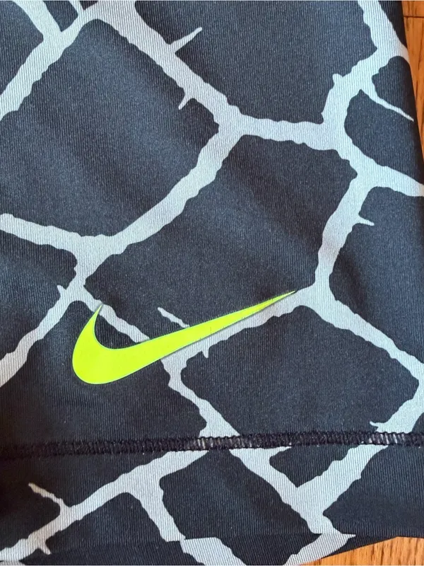 Nike Pro Compression Shorts Black White Giraffe Print Volt Swoosh Spandex Medium - Image 2