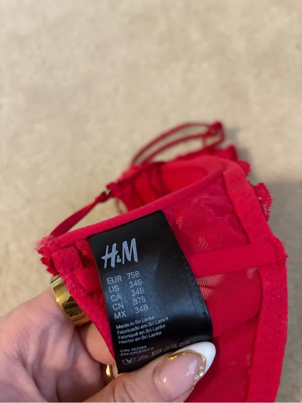 H&M Red Lace Balconette Bra with Double Straps - Image 2