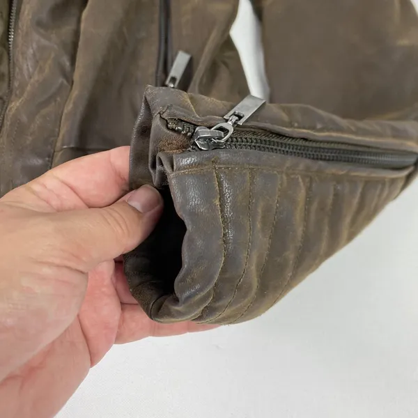 J2 Jacket Womens Medium Brown Faux‎ Leather Moto Biker Full Zip Pockets Collared - Image 9