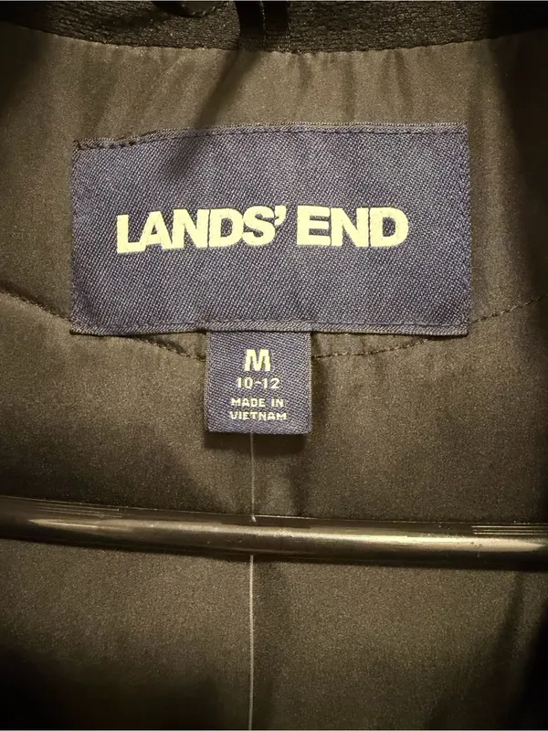 Lands' End Hooded Long Puffer Coat Black Size Medium - Image 3