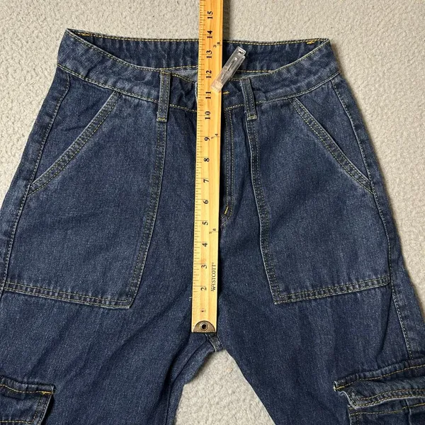 Womens Jeans XS 26 x 31 Blue Medium Wash Wide‎ Leg High Rise Denim Y2K 90s Boho - Image 4