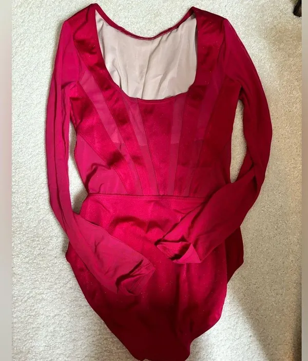 Balera Red Sparkle Leotard with Plunge Mesh Neck - Image 2