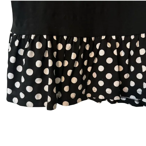 Disney Parks Embroidered Minnie Mouse Black White Polka Dot Tank w Ruffled Hem L - Image 3