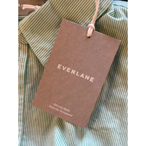 Everlane Button Down Women 4 Green White Stripe NWT Cotton Relaxed Oxford Shirt - Image 9