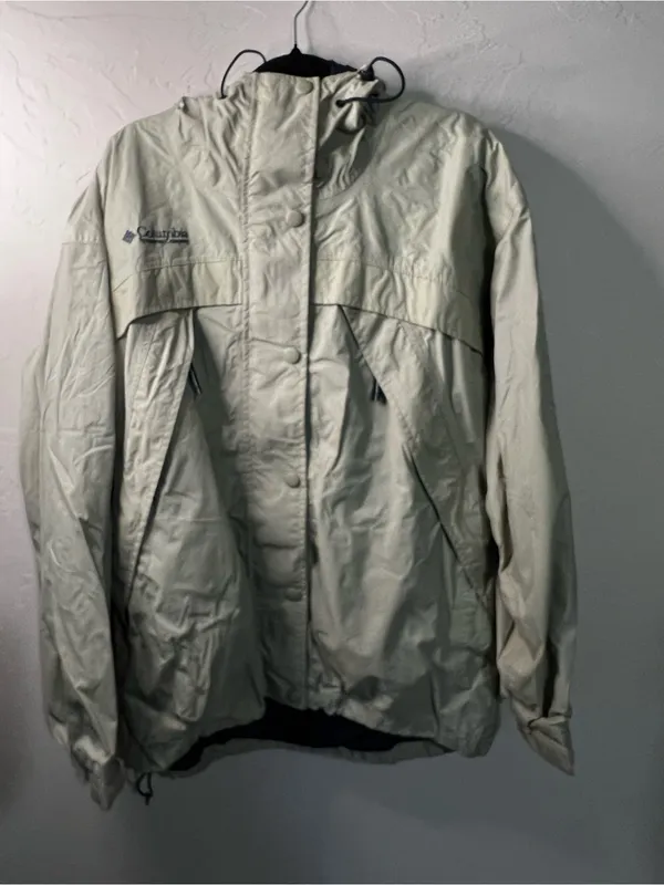 Columbia Vintage OmniTech Waterproof Tan Hooded Outdoor Windbreaker Shell Jacket - Image 2
