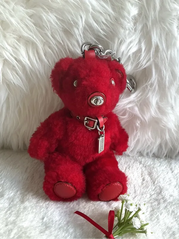 Rare Coach Red Shearline Bear Keychain with Silver Metal Hardware - Image 2