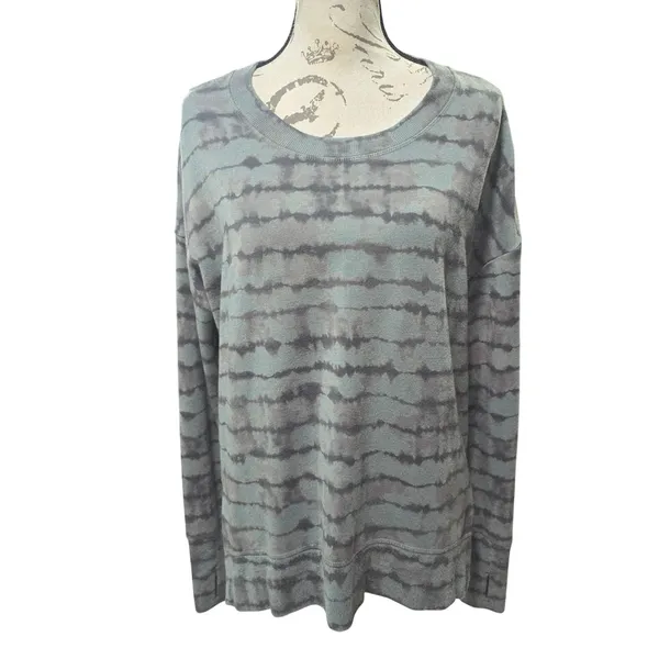 Athleta Coaster Luxe Sweatshirt in Tahiti Minimalist Grey Tie Dye Blue Women's M - Image 3