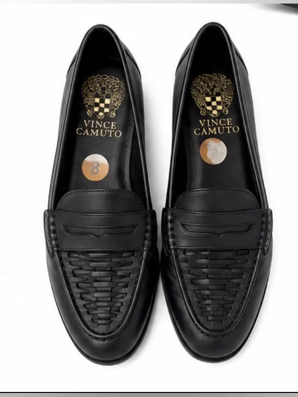 Vince Camuto Calie Black Leather Woven Penny Loafers Size 8 - Image 2