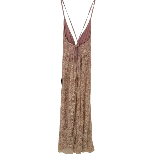 NWT Lulus Lace Up Back Lace‎ Maxi Dress Deep V Neck High Slit Blush Pink Size XS - Image 6