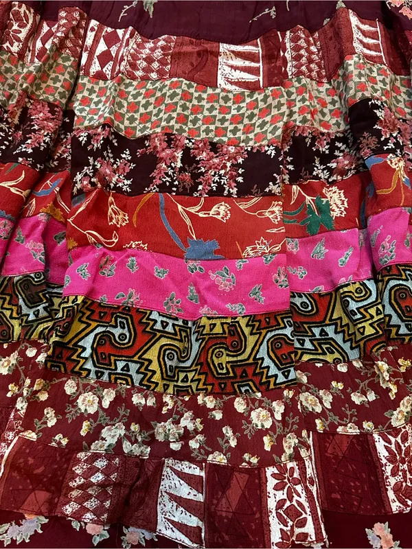 Her Style Tiered Floral Patchwork Maxi Skirt Flowy Cottagecore Boho Western - Image 8