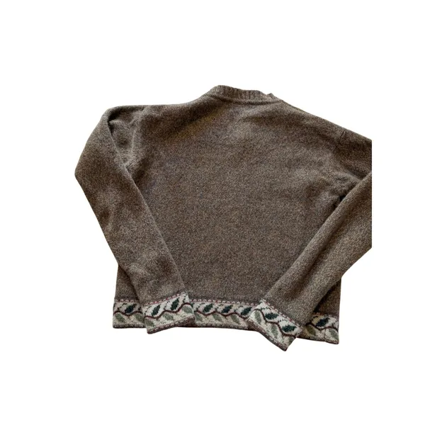 Vintage Woolrich Women's S 100% Wool V-Neck Sweater Made in Japan Floral Trim - Image 9