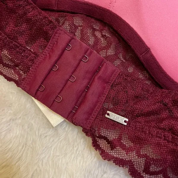 PINK Victoria’s Secret Maroon Floral‎ Lace Up Push Up Bralette Small - Image 3