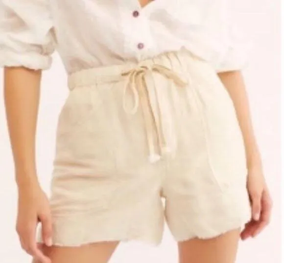 Free People Revolve Tomboy Linen Shorts Size S Color is Cream Oversized - Image 2
