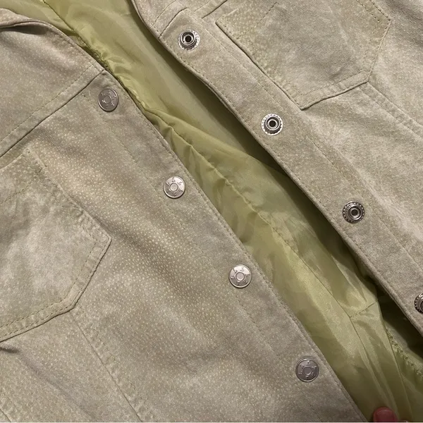 Live A Little Y2K 100% Leather Sage Green Leather Button Jacket - Image 3