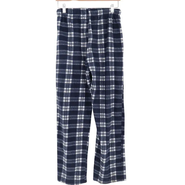 Navy Blue White Plaid Pajama Pants Cotton Blend Fleece Lounge Bottoms M/L - Image 3