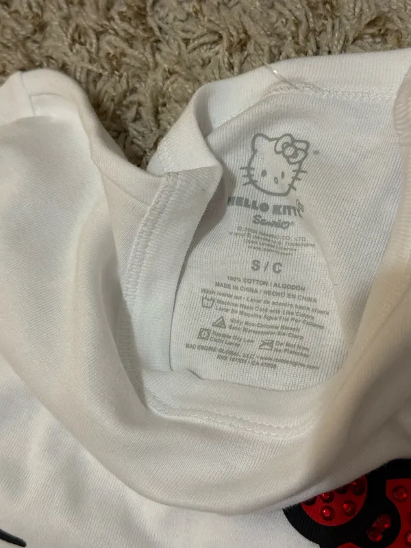 Hello Kitty Sanrio Rhinestone Bow White Baby Tee – Size S - Image 3