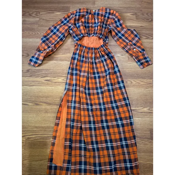 STAUD Crosshill Gingham Midi Dress Open Back Summer Dress Size Small - Image 9