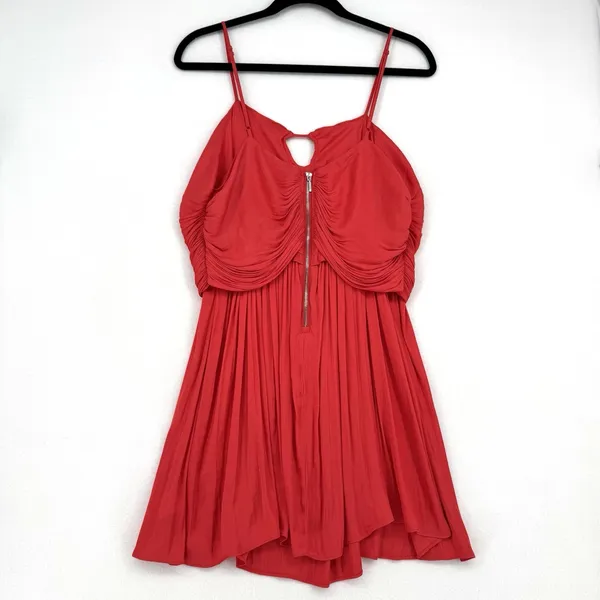 House of Harlow 1960 Dress Large Red Ruched Pleated Mini Keyhole Cocktail - Image 2