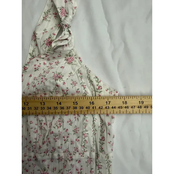 Dreamy Barn Floral Cami Top Pink White Rosebud‎ Smocked Back Knot Straps Medium - Image 6