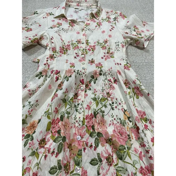 Figueroa & Flower Boho Shirt Dress Medium Beige Floral Cottagecore Retro Prairie - Image 16