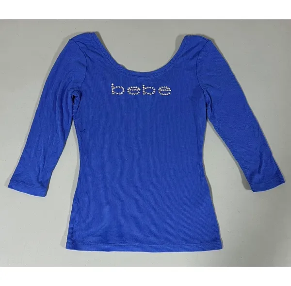 Bebe Blue Y2K Diamond Logo Graphic T-Shirt Top Blouse Tee Size XS 💎 - Image 2