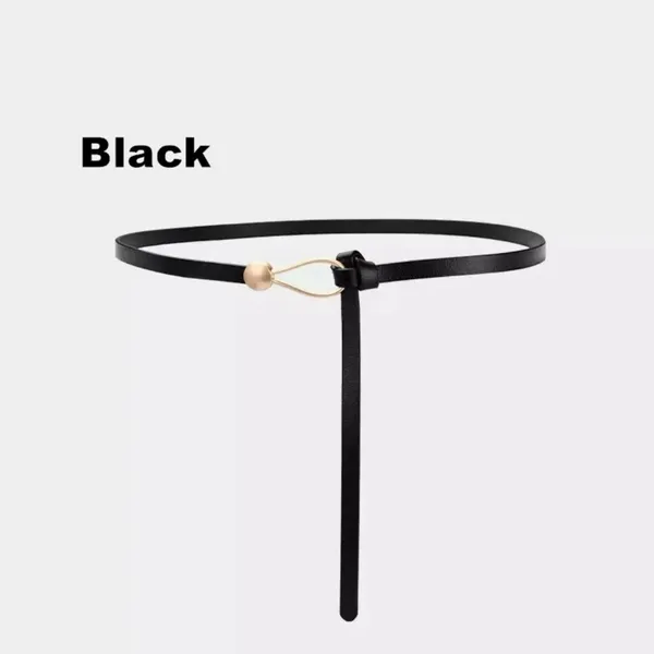 Black Trendy Knotted Skinny Thin Belt For Women Classic Solid Color Faux Leather - Image 7