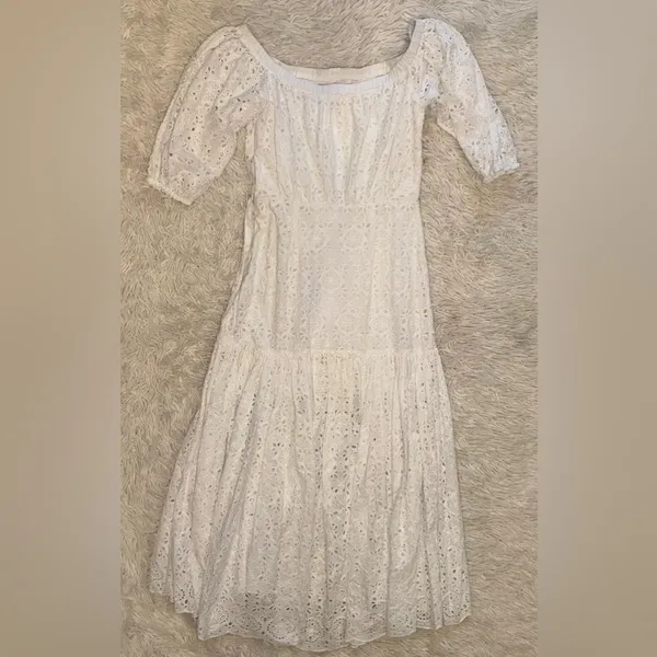 NWOT Veronica Beard Cali White eyelet off the shoulder midi Dress in White Sz 0 - Image 5