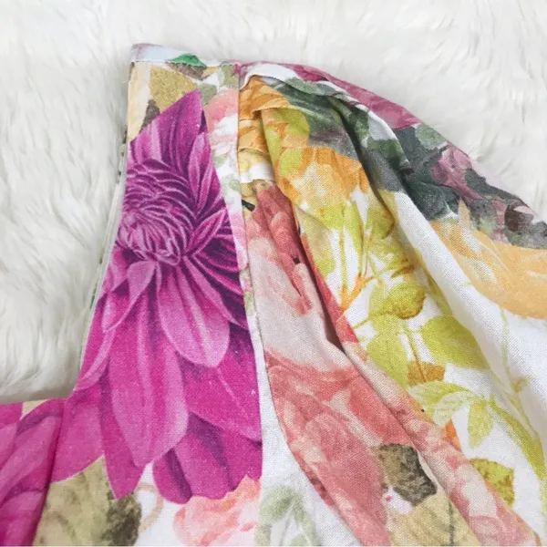 VINCE CAMUTO Floral Print Mini Dress Size 2 Pink Green Cotton‎ Linen Tie Waist - Image 5