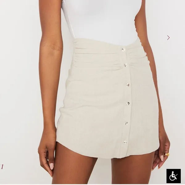 House of CB Tayo Beige‎ Linen Gathered Waist Mini Skirt Women’s Sz XS - Image 2