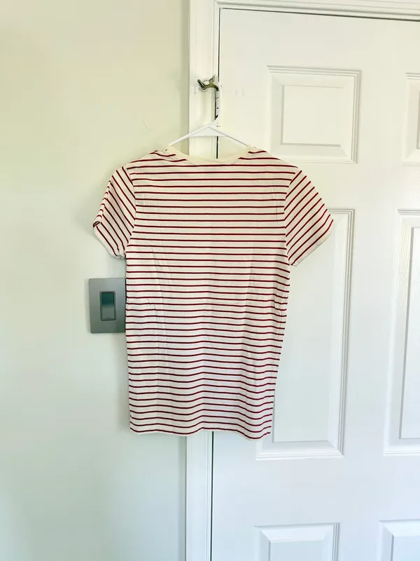 Ralph Lauren Sport Women’s Top 100% Pima Cotton Striped Pony Ecru Magenta Small - Image 5