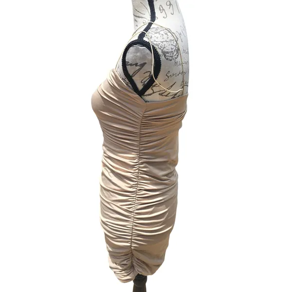 Oh Polly Beige Ruched Halter Neck Bodycon Mini Dress US 8‎ Party Clubwear - Image 3