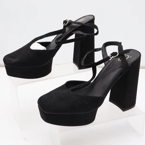 New York & Company Malayah Black Faux Suede Platform Block Heels Size 9 - Image 2
